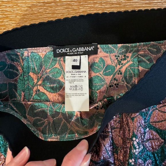 Dolce & Gabbana Metallic Floral Brocade Pink and Green Pants, Size 40 - Picture 2 of 3